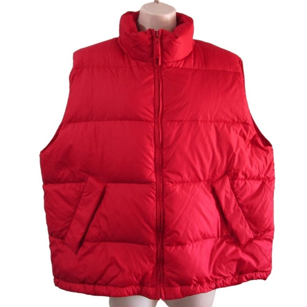 Lands End Lipstick Red Down Quilted Puffer Vest with Pouch EUC Ladies L 14 16